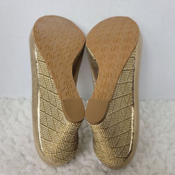 Lilly Pulitzer Women's Shoes Size 5.5 Gold Resort Chic Peep Toe Wedge Pumps - Picture 10 of 10